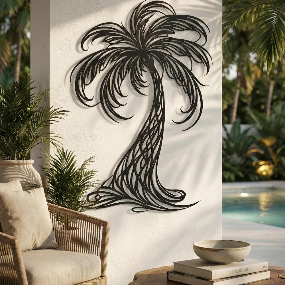 Palm Tree Metal Wall Art – Breezy Fronds, Coastal Living Room Decor — 7