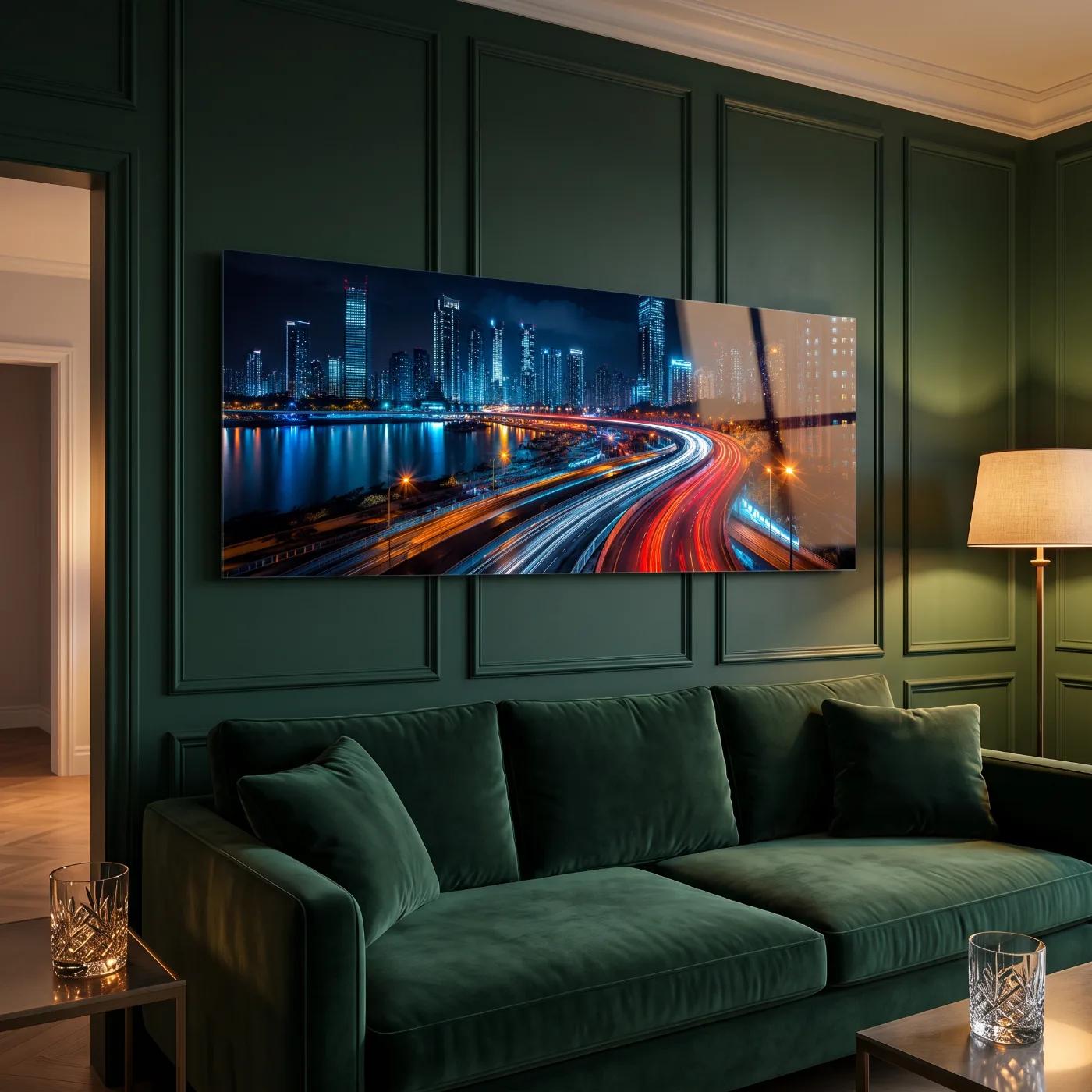 City Skyline Wall Art Night Light Trails | Glass Wall Art — 2