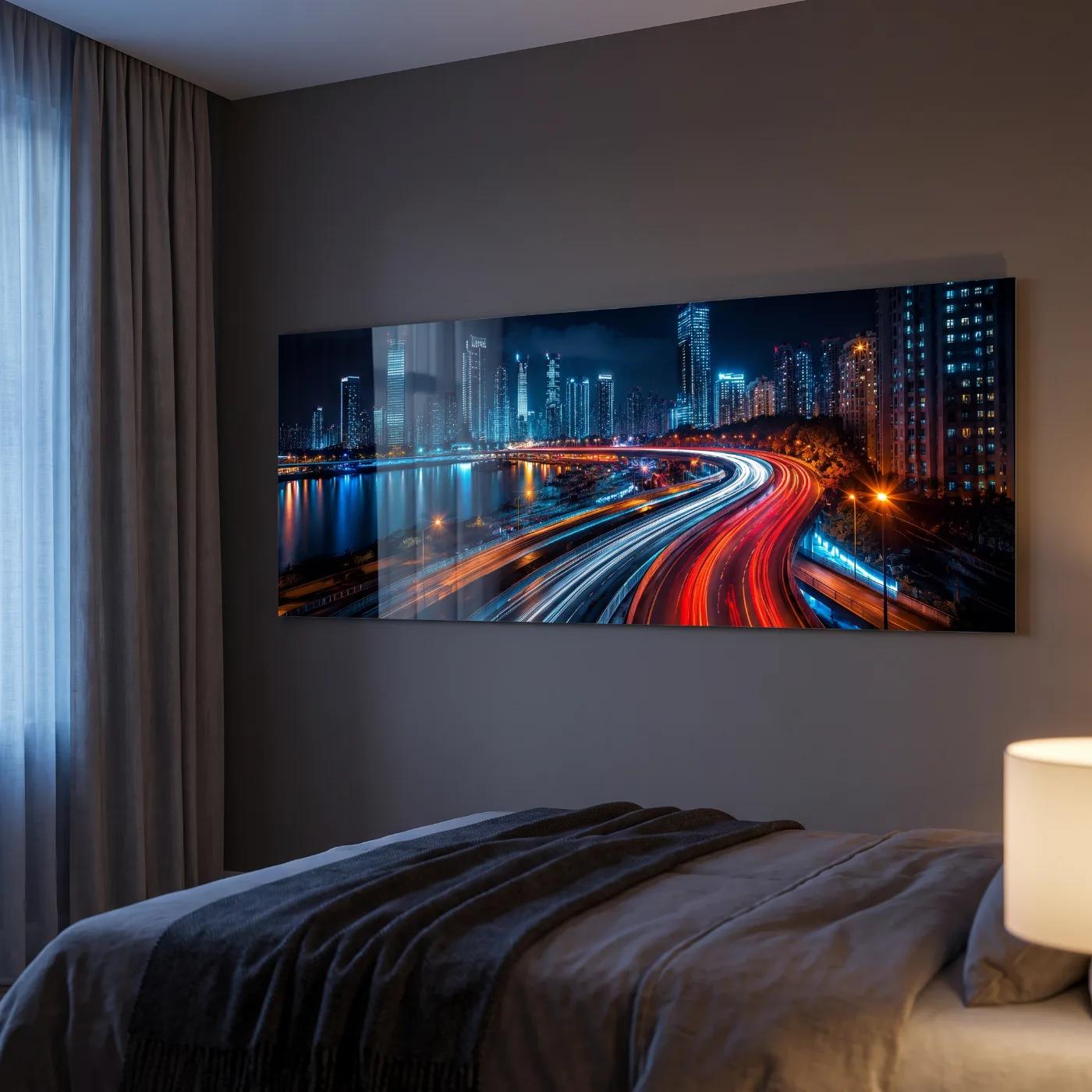 City Skyline Wall Art Night Light Trails | Glass Wall Art — 4