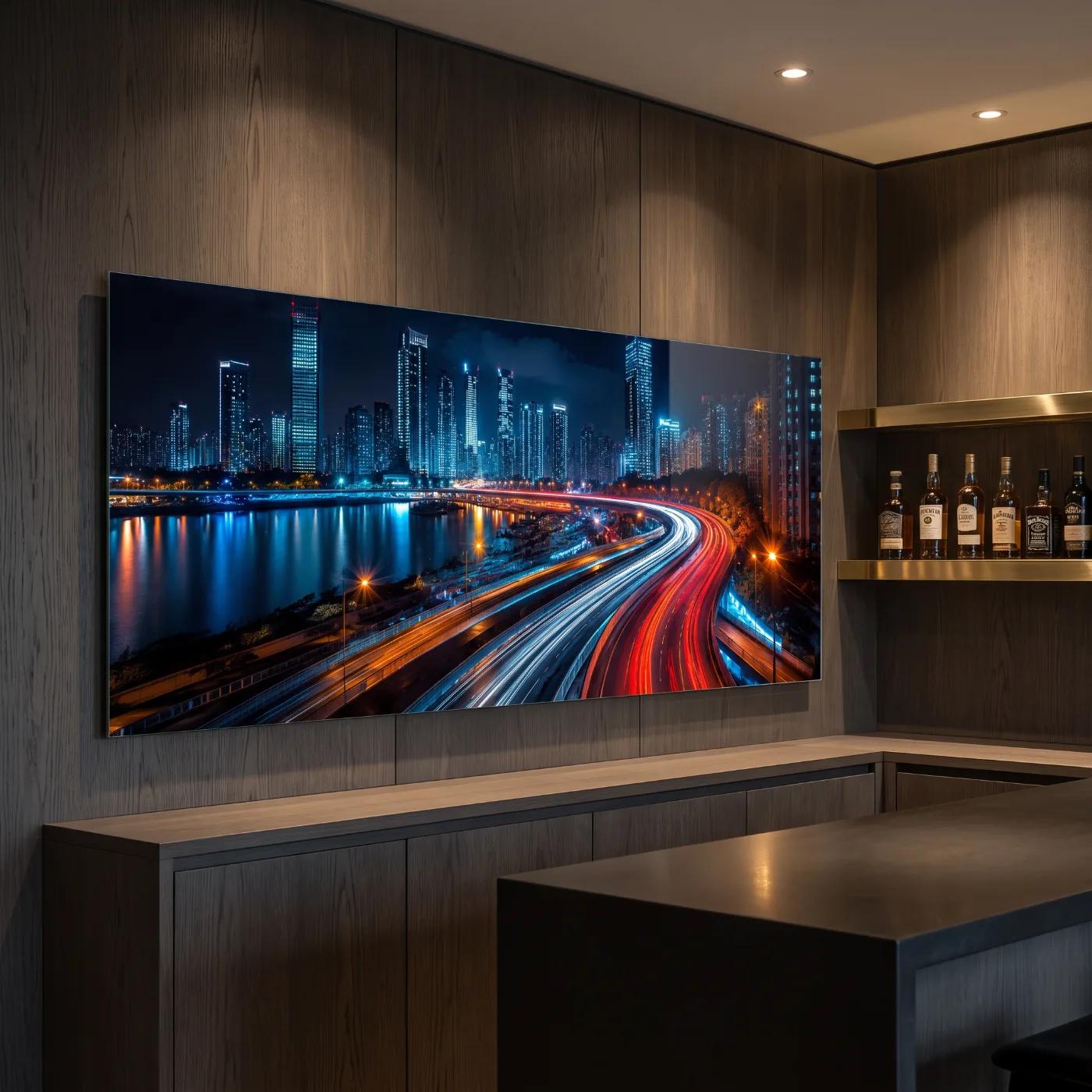 City Skyline Wall Art Night Light Trails | Glass Wall Art — 5