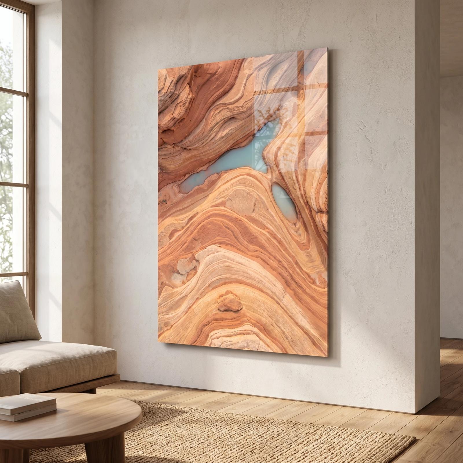 Desert Canyon Glass Wall Art Turquoise Pools Aerial Glass Wall Decor