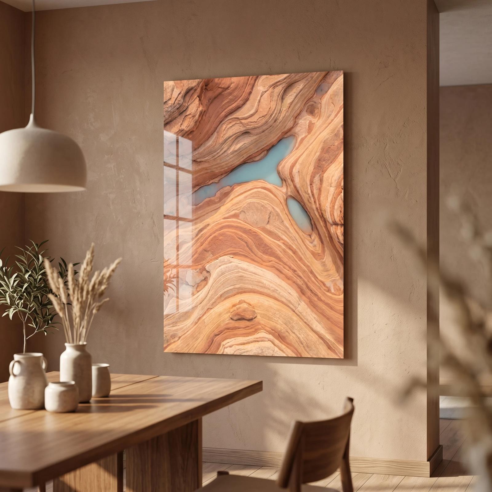Desert Canyon Glass Wall Art Turquoise Pools Aerial Glass Wall Decor — 2