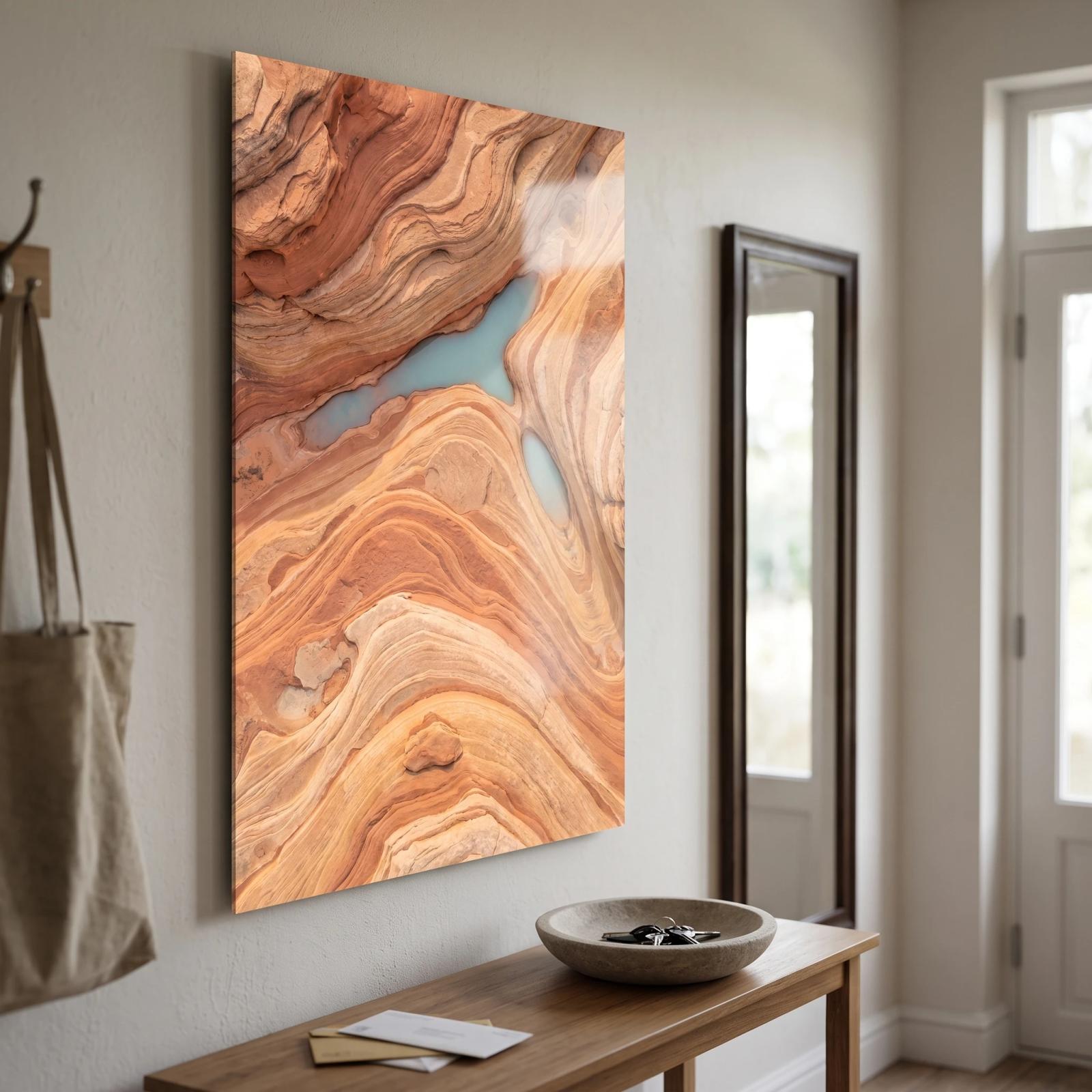 Desert Canyon Glass Wall Art Turquoise Pools Aerial Glass Wall Decor — 3