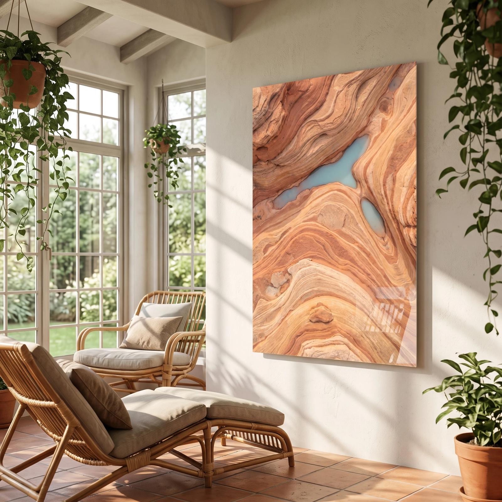 Desert Canyon Glass Wall Art Turquoise Pools Aerial Glass Wall Decor — 4