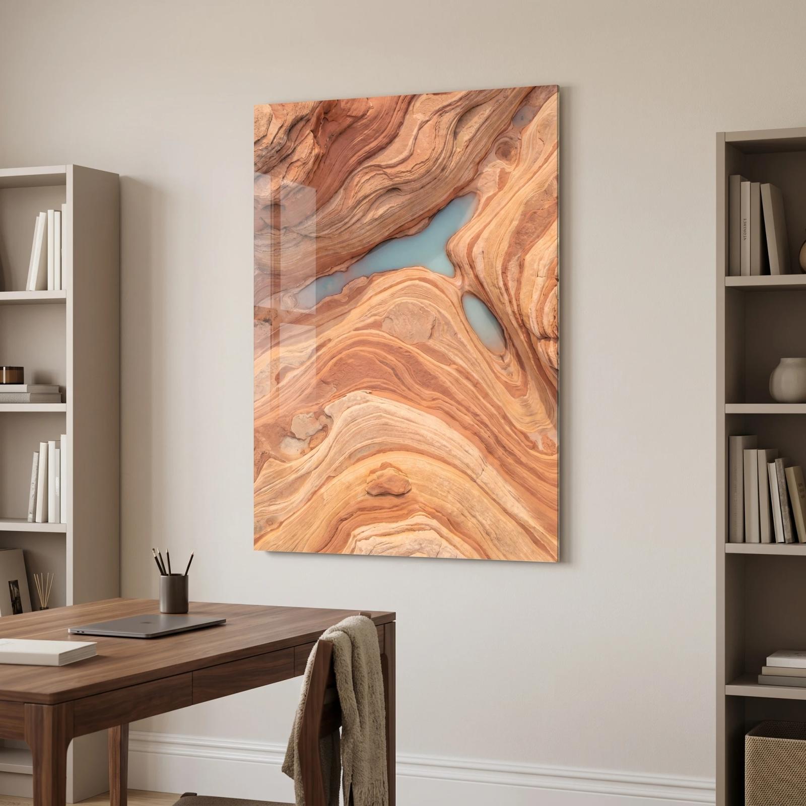 Desert Canyon Glass Wall Art Turquoise Pools Aerial Glass Wall Decor — 5