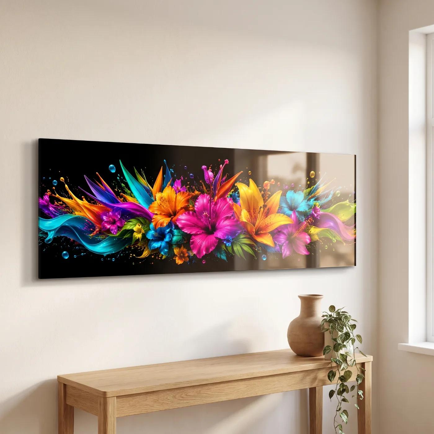 Colorful Floral Glass Wall Art Vibrant Bloom Tempered Glass Print