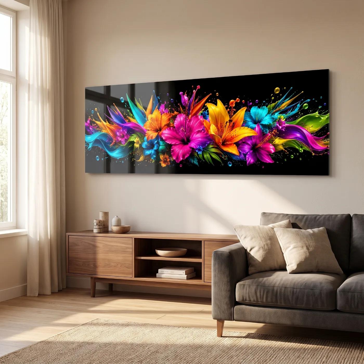 Colorful Floral Glass Wall Art Vibrant Bloom Tempered Glass Print — 2