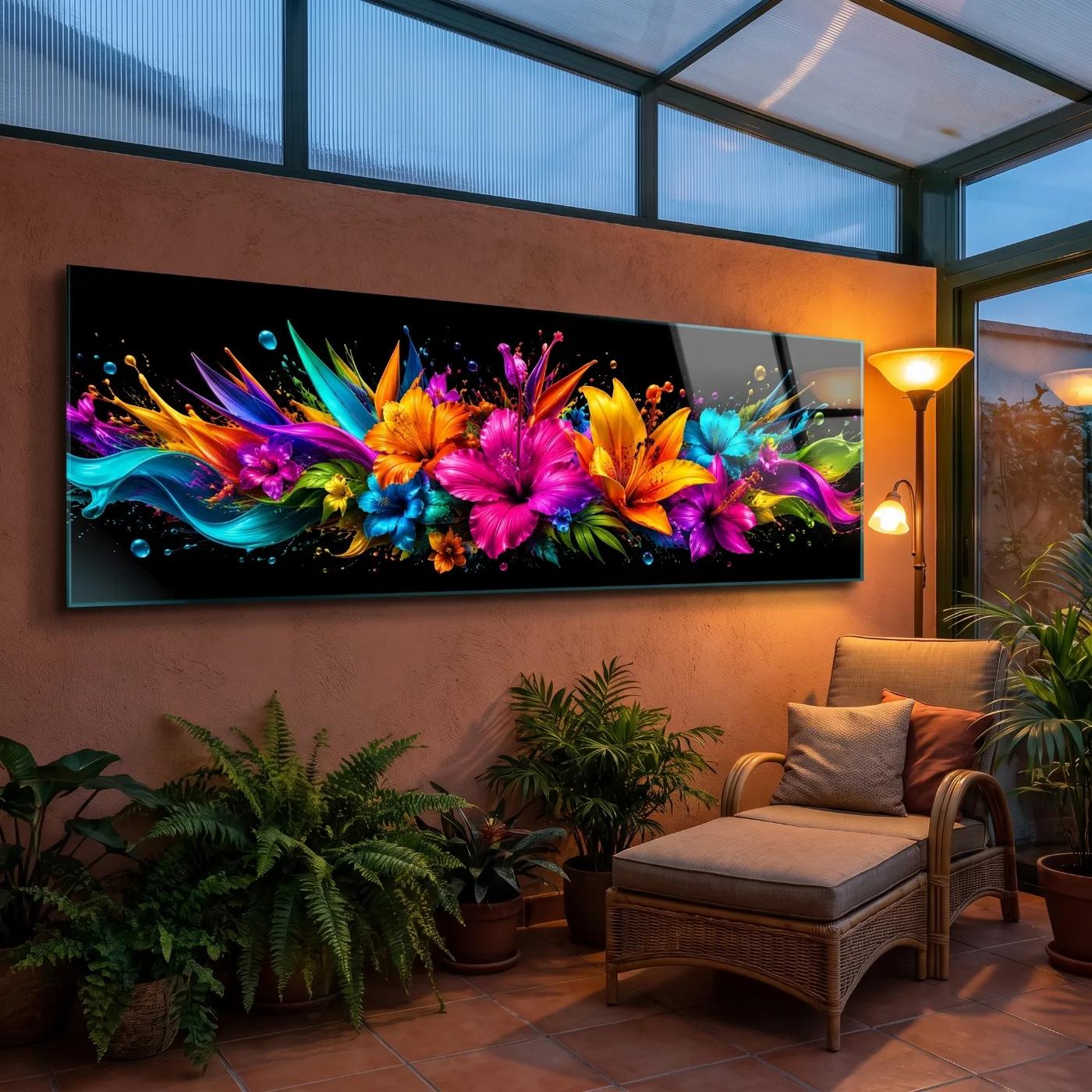 Colorful Floral Glass Wall Art Vibrant Bloom Tempered Glass Print — 5