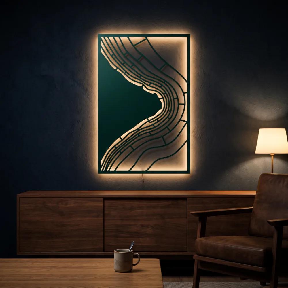 Abstract Wave Metal Wall Art LED Backlit – Tidal Drift, Modern Living Room Decor