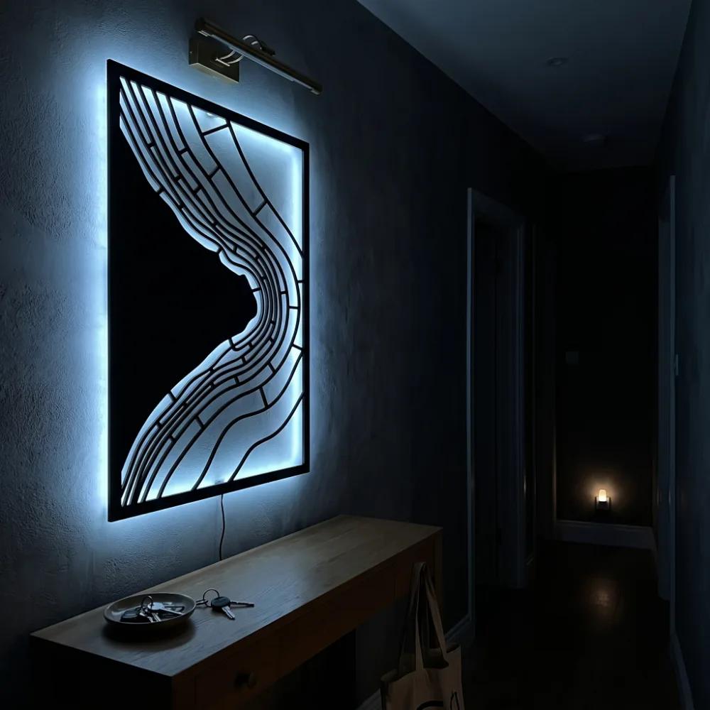 Abstract Wave Metal Wall Art LED Backlit – Tidal Drift, Modern Living Room Decor — 2
