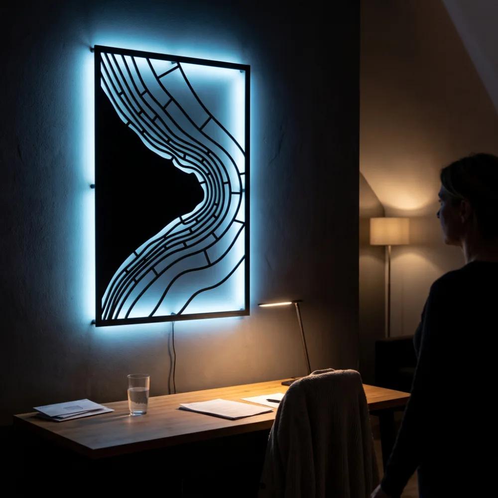 Abstract Wave Metal Wall Art LED Backlit – Tidal Drift, Modern Living Room Decor — 3