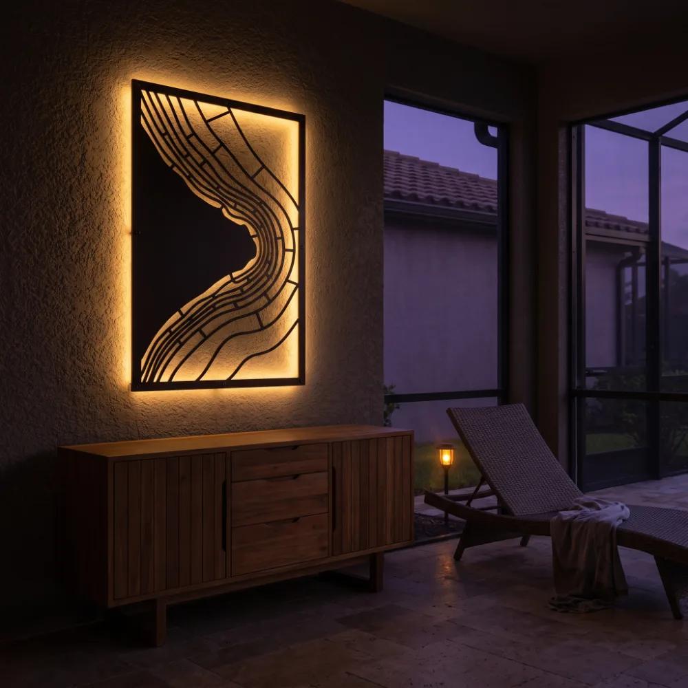 Abstract Wave Metal Wall Art LED Backlit – Tidal Drift, Modern Living Room Decor — 4