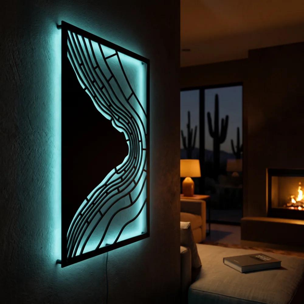 Abstract Wave Metal Wall Art LED Backlit – Tidal Drift, Modern Living Room Decor — 5