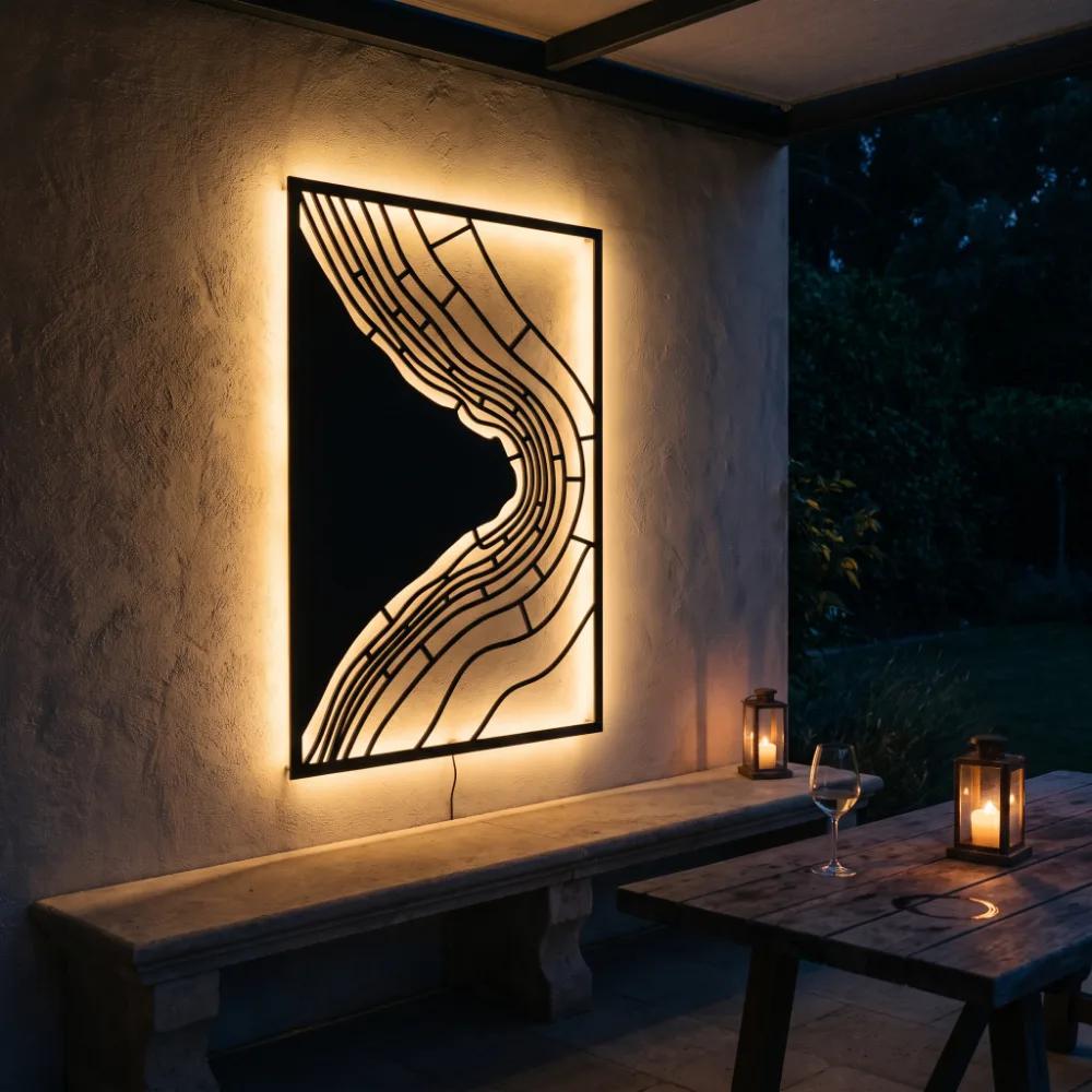 Abstract Wave Metal Wall Art LED Backlit – Tidal Drift, Modern Living Room Decor — 6
