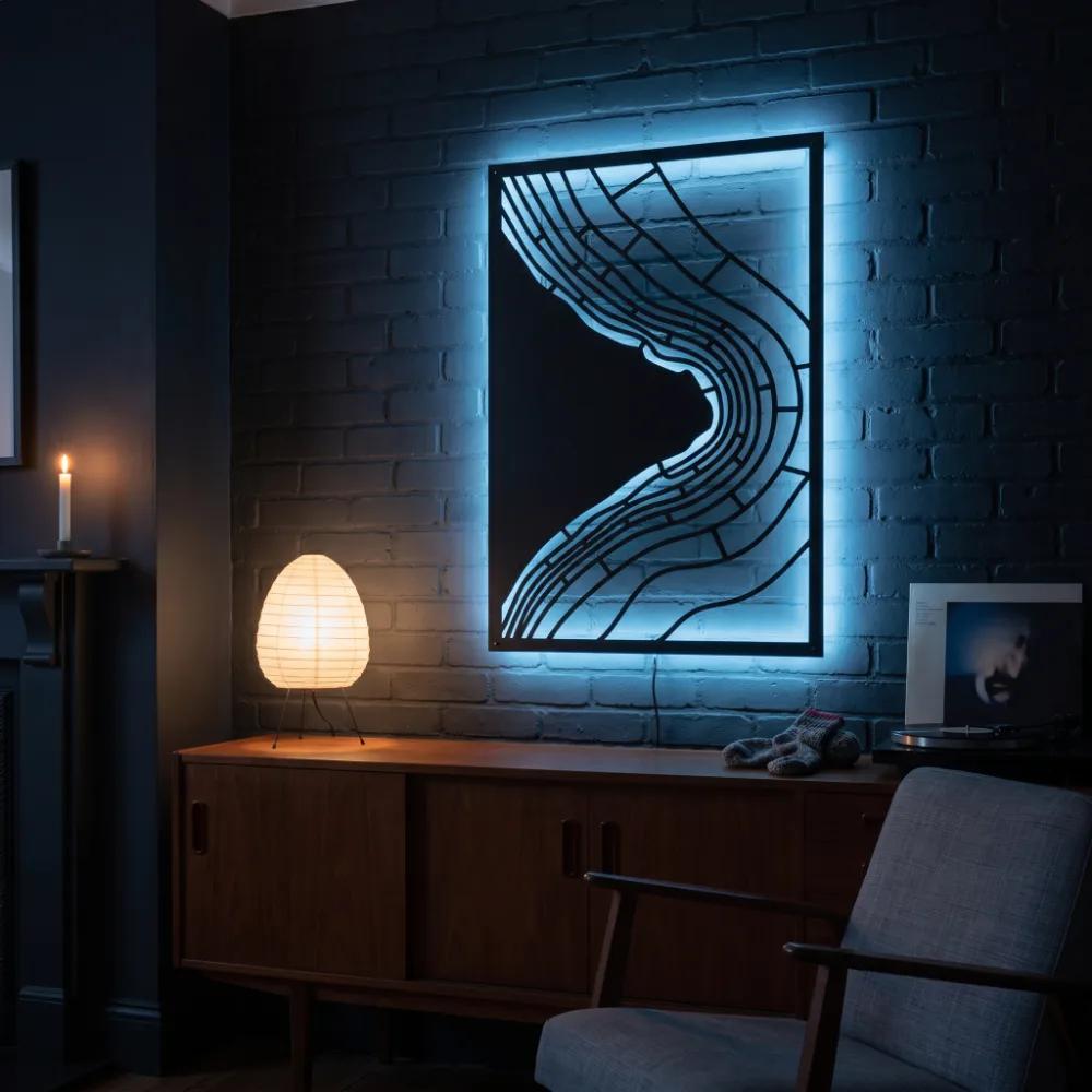 Abstract Wave Metal Wall Art LED Backlit – Tidal Drift, Modern Living Room Decor — 7