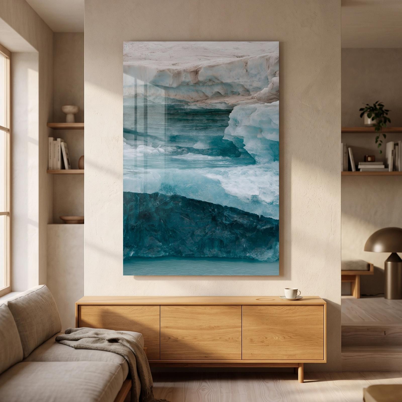 Glacier Ice Abstract Teal Landscape Tempered Glass Wall Art