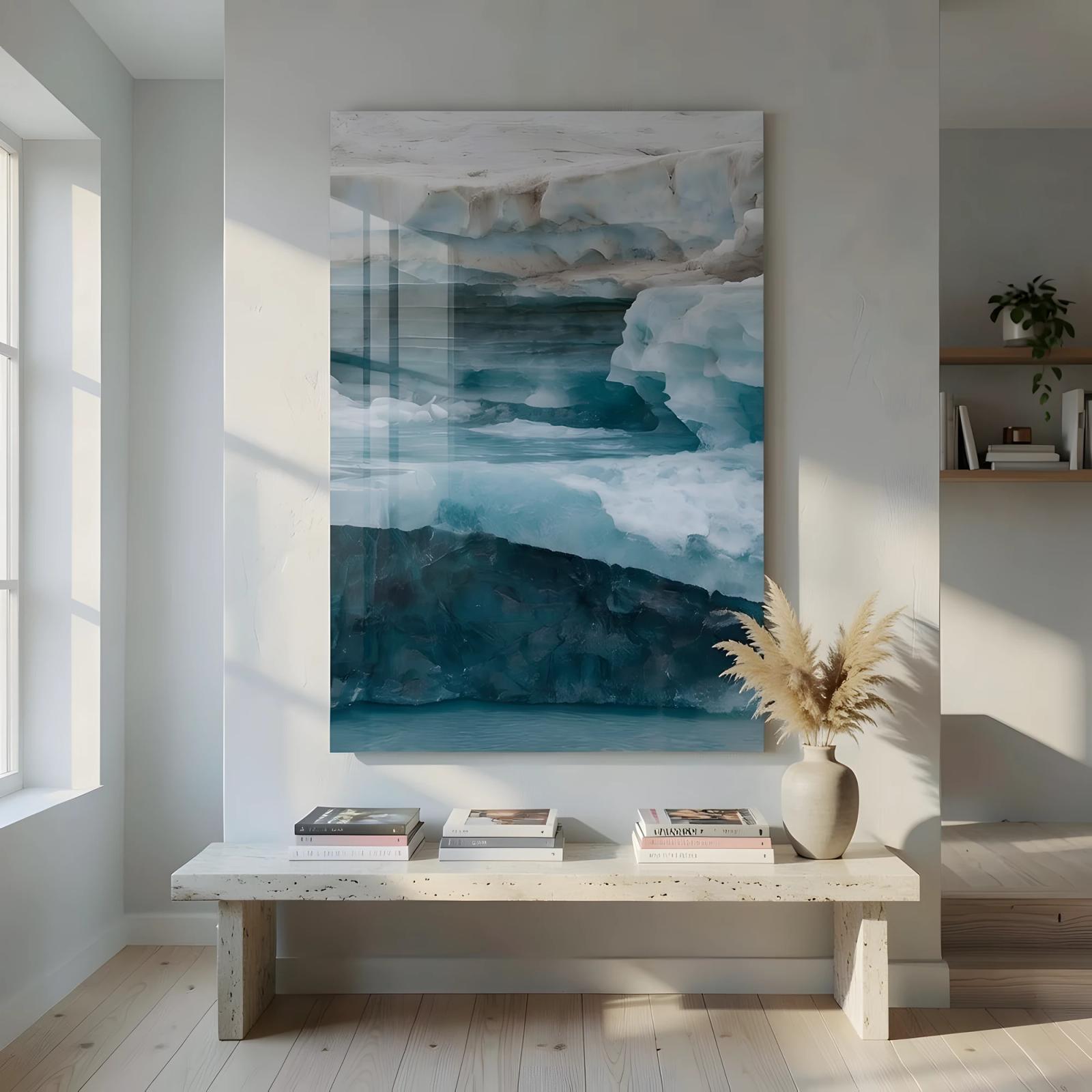 Glacier Ice Abstract Teal Landscape Tempered Glass Wall Art — 4