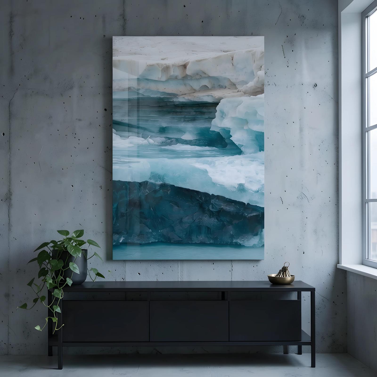 Glacier Ice Abstract Teal Landscape Tempered Glass Wall Art — 5