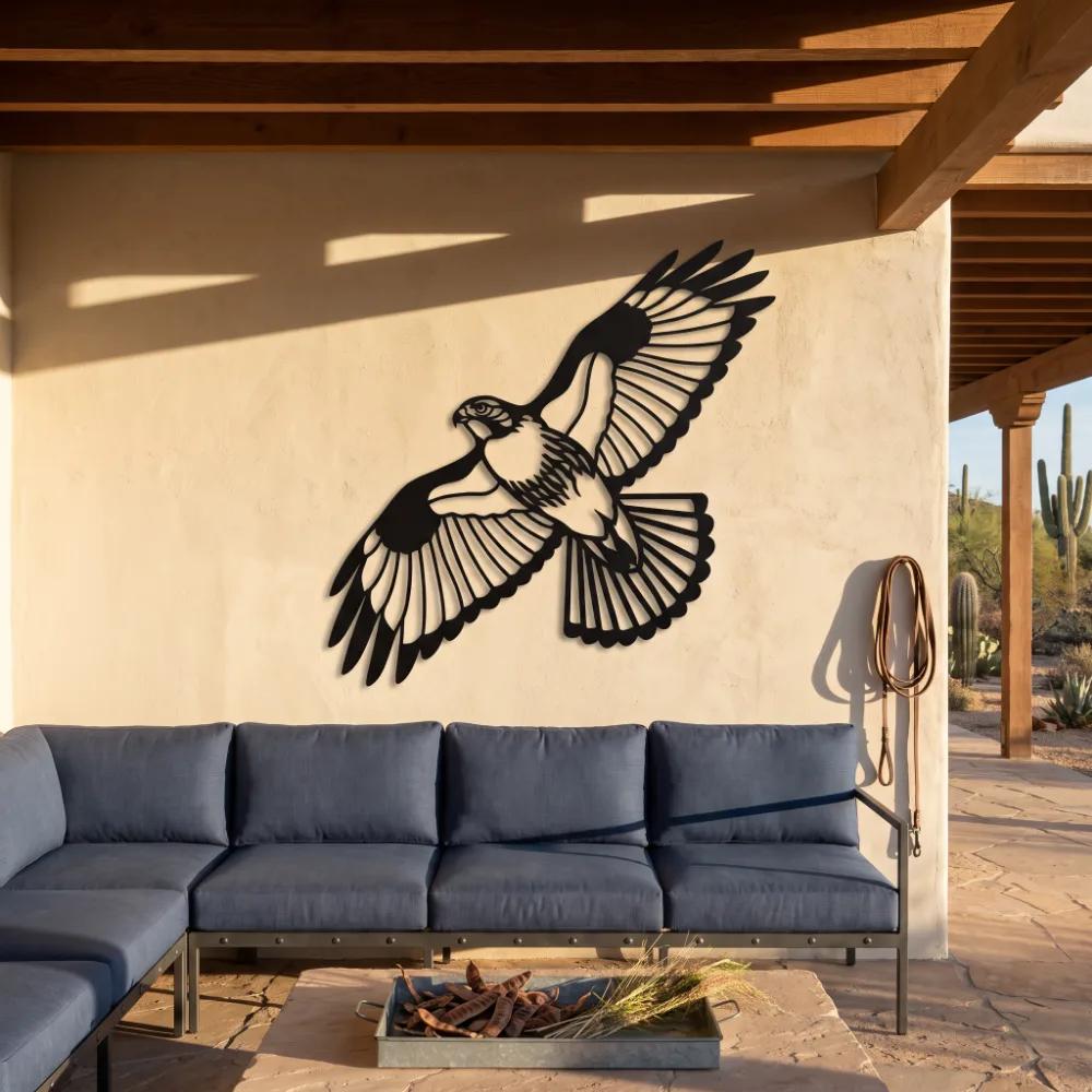 Flying Hawk Metal Rustic Wall Art – Thermal Rise, Lodge Living Room Decor — 4