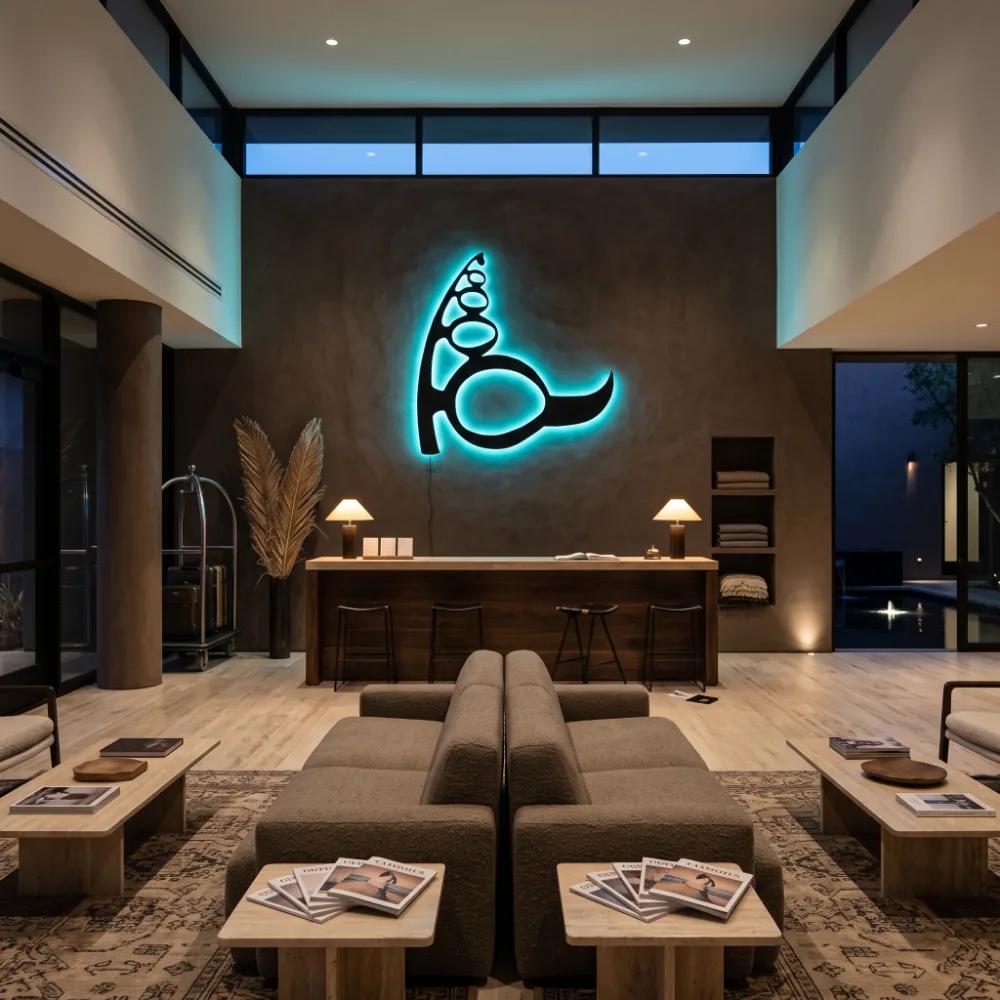 Abstract Calligraphy Metal Wall Art – Ink Cadence, LED Backlit Living Room Decor — 5