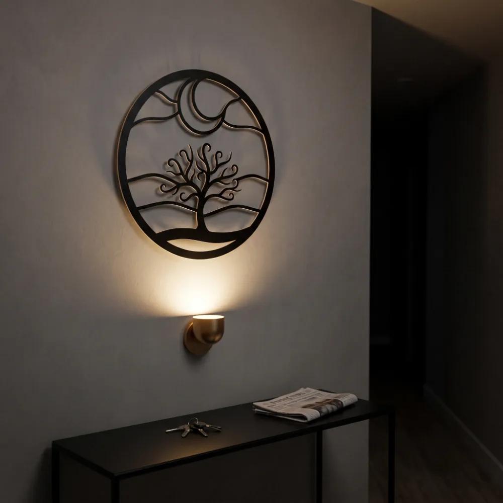 Tree of Life Metal Circle Wall Art – Midnight Grove, Moon Landscape Living Room Decor — 6