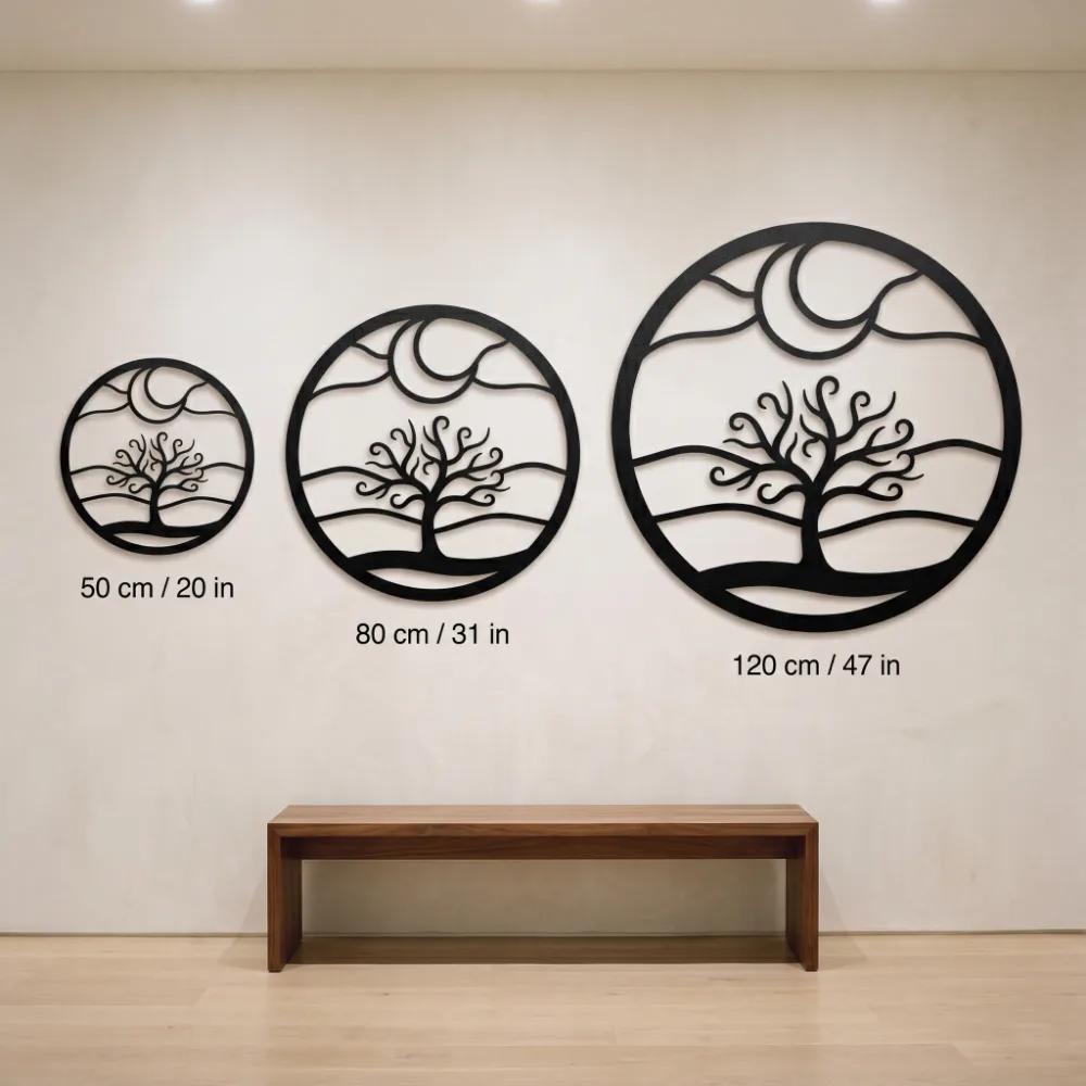 Tree of Life Metal Circle Wall Art – Midnight Grove, Moon Landscape Living Room Decor — 7