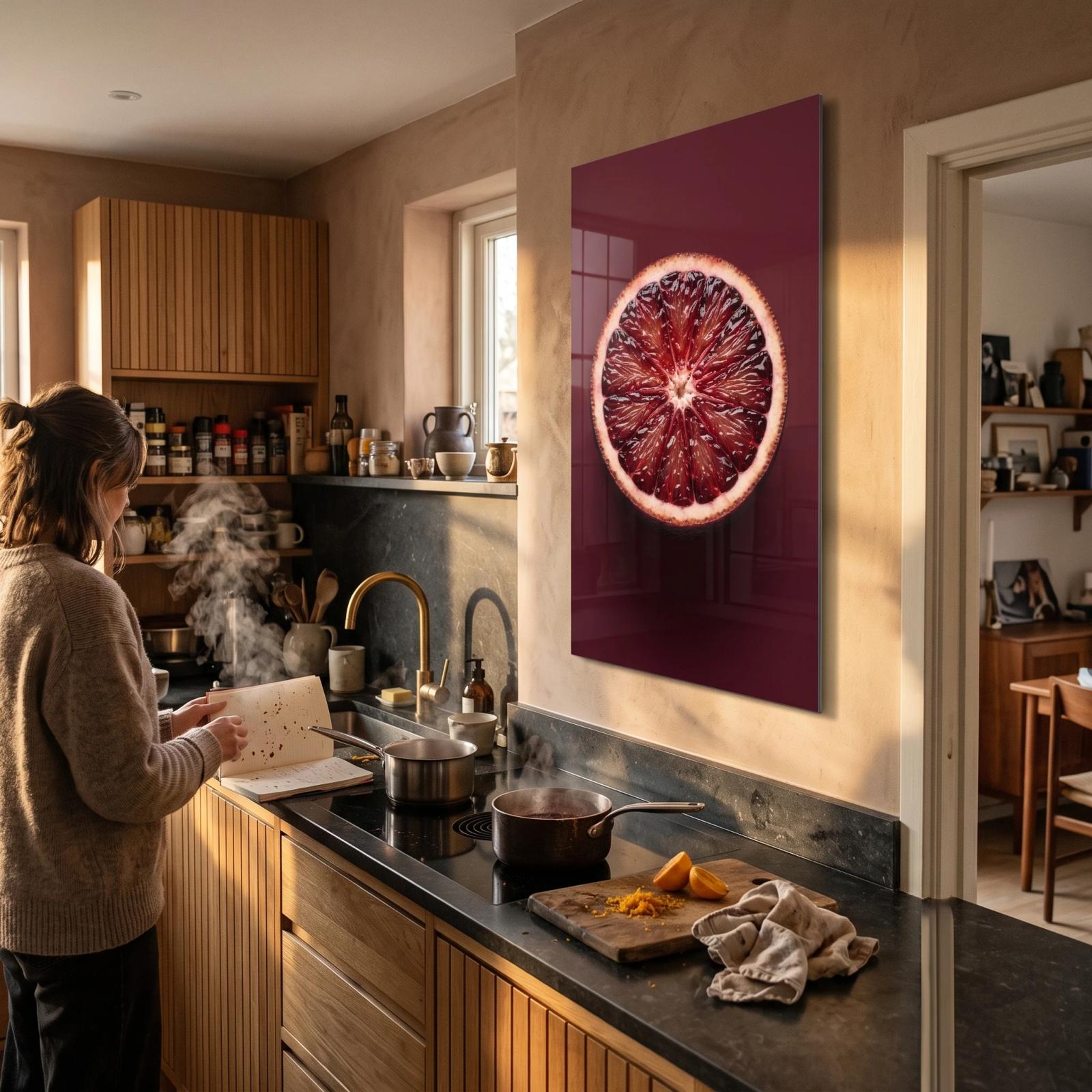 Blood Orange Wall Art Moody Kitchen Glass Wall Art