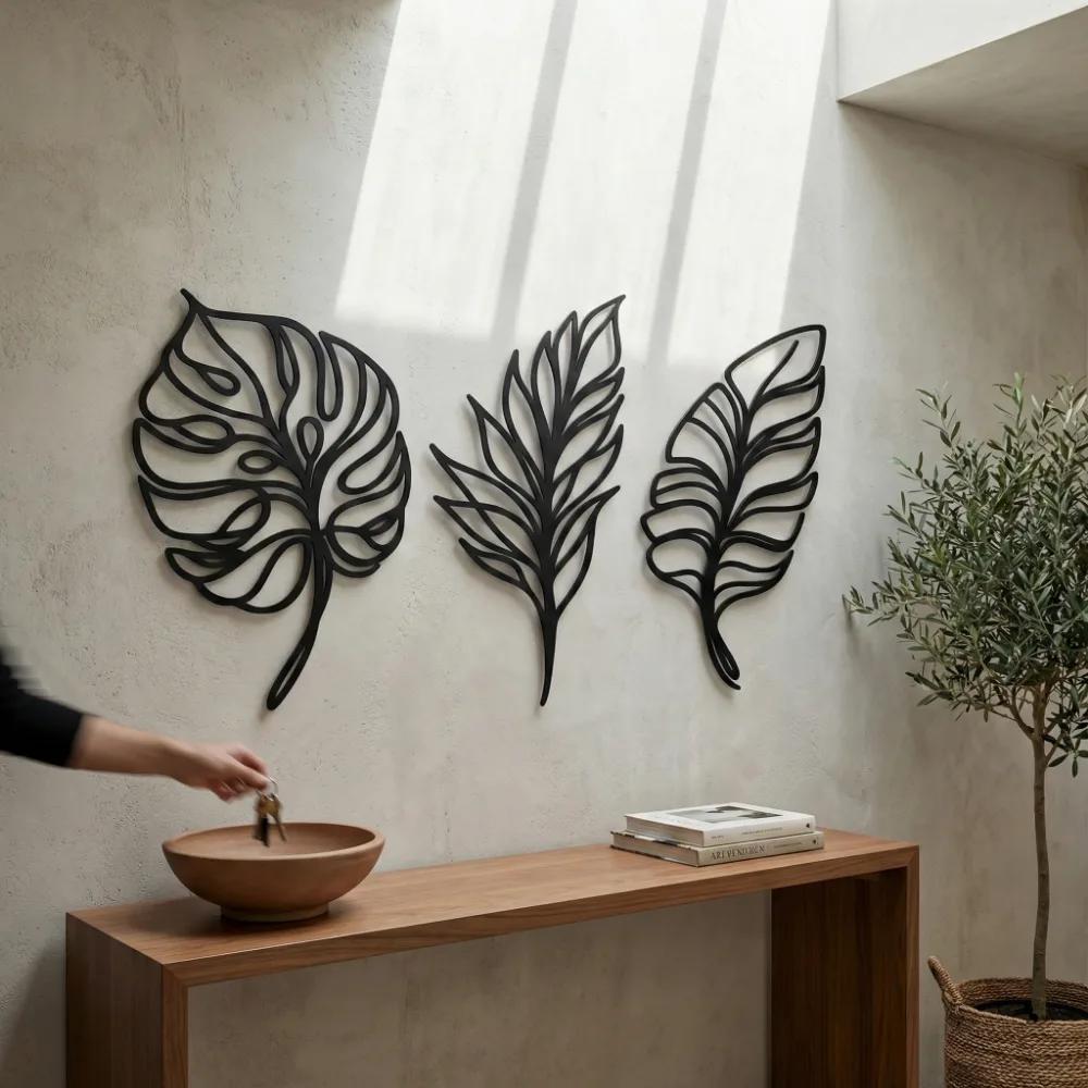 Tropical Leaf Metal Wall Art – Botanical Trio, Coastal Minimalist Decor