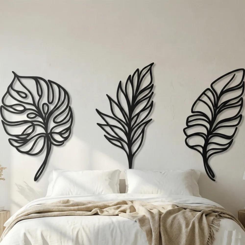 Tropical Leaf Metal Wall Art – Botanical Trio, Coastal Minimalist Decor — 2