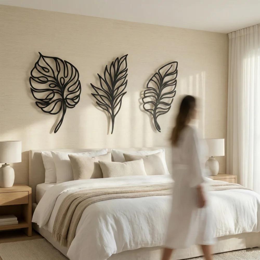Tropical Leaf Metal Wall Art – Botanical Trio, Coastal Minimalist Decor — 3