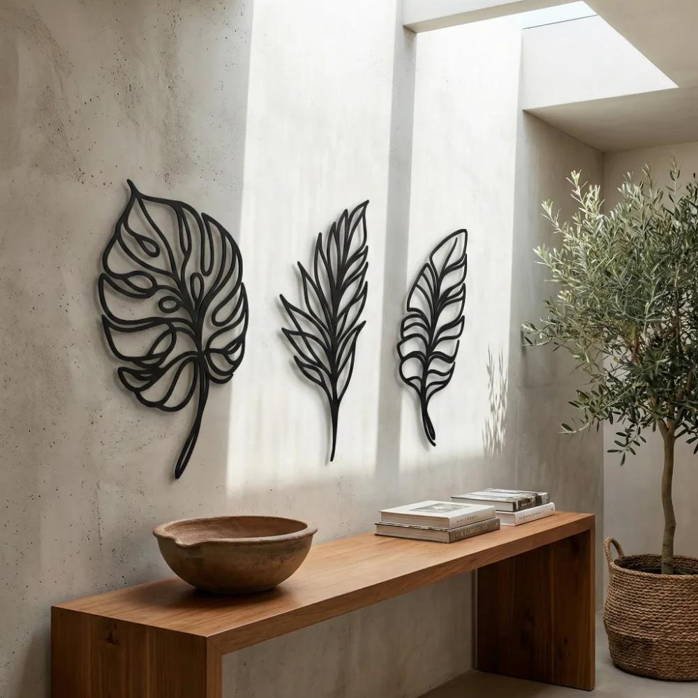 Tropical Leaf Metal Wall Art – Botanical Trio, Coastal Minimalist Decor — 4