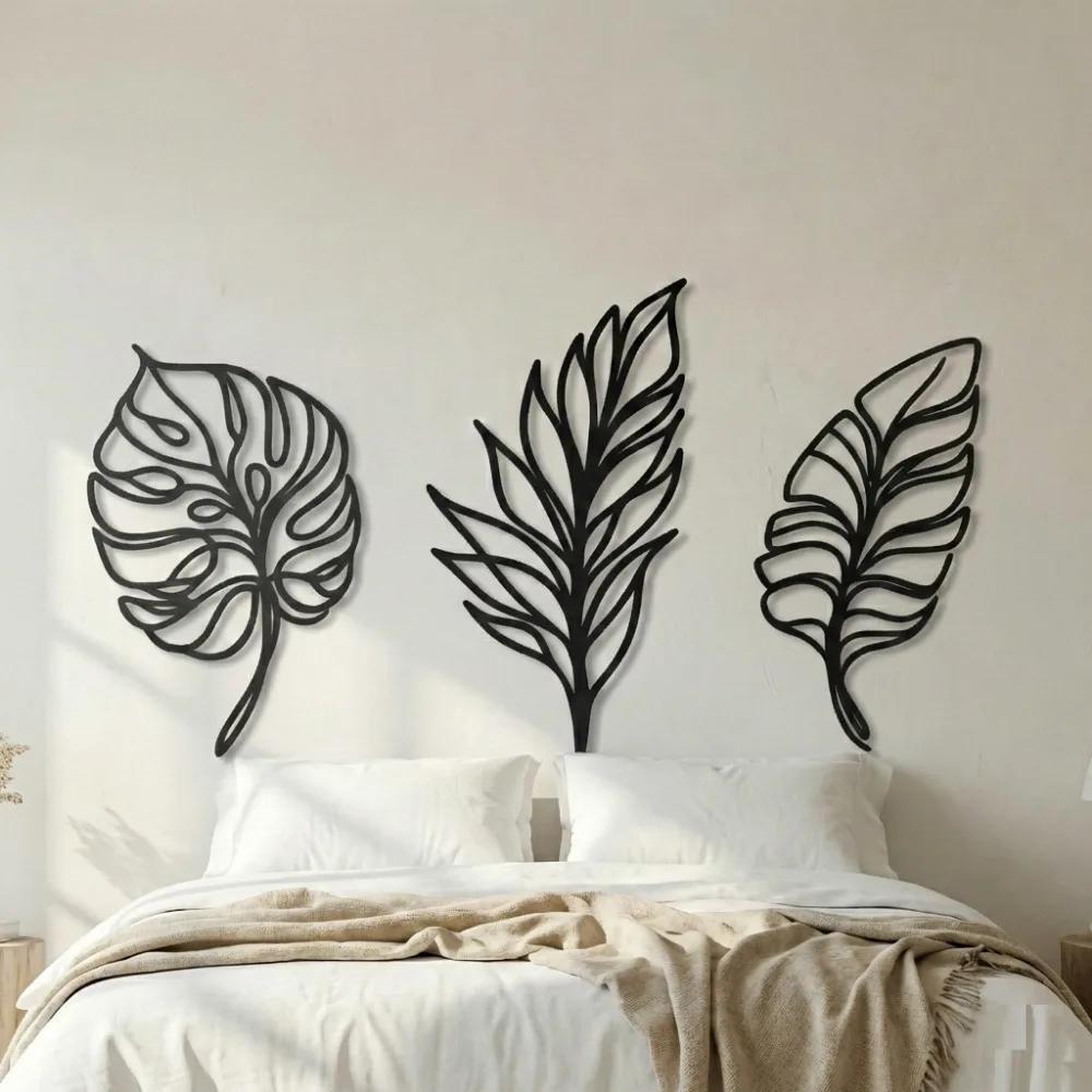 Tropical Leaf Metal Wall Art – Botanical Trio, Coastal Minimalist Decor — 5