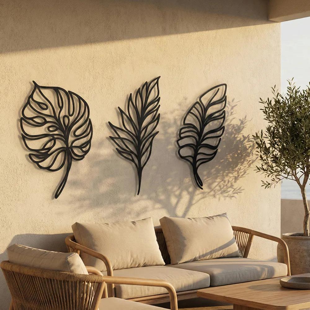 Tropical Leaf Metal Wall Art – Botanical Trio, Coastal Minimalist Decor — 6