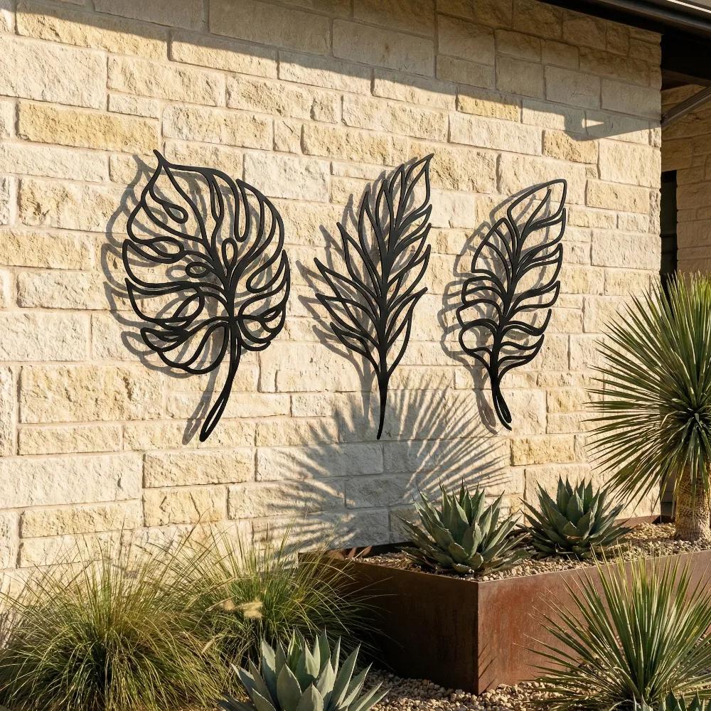 Tropical Leaf Metal Wall Art – Botanical Trio, Coastal Minimalist Decor — 8