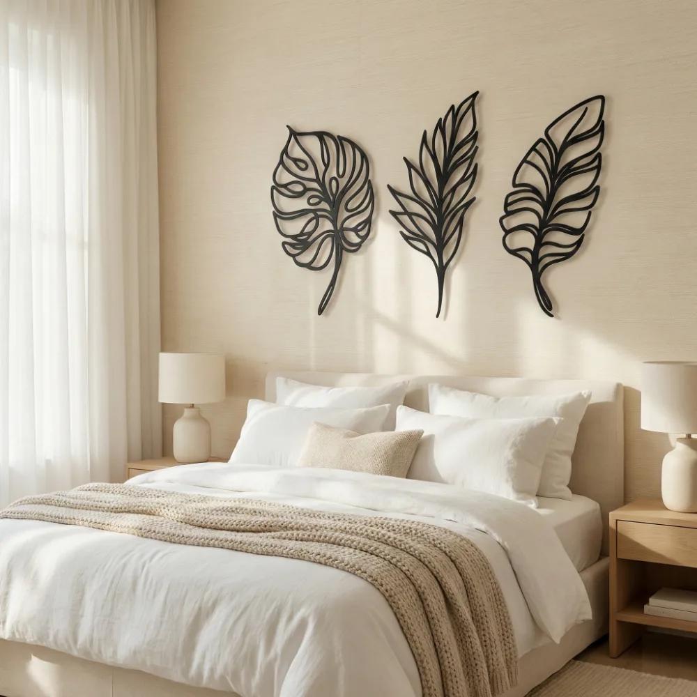 Tropical Leaf Metal Wall Art – Botanical Trio, Coastal Minimalist Decor — 9