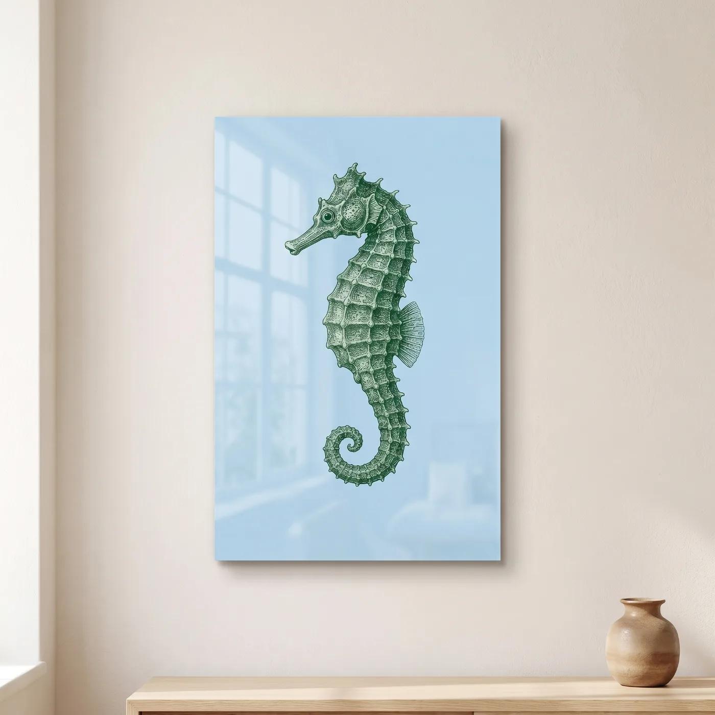 Seahorse Glass Wall Art Coastal Sea Life Decor | Glass Wall Art