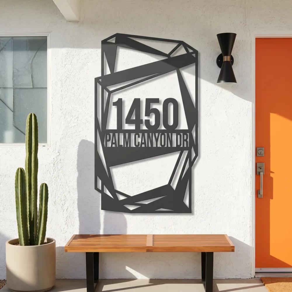 Custom Mid Century House Number Metal Address Sign – Desert Arrival, Front Porch Facade Decor