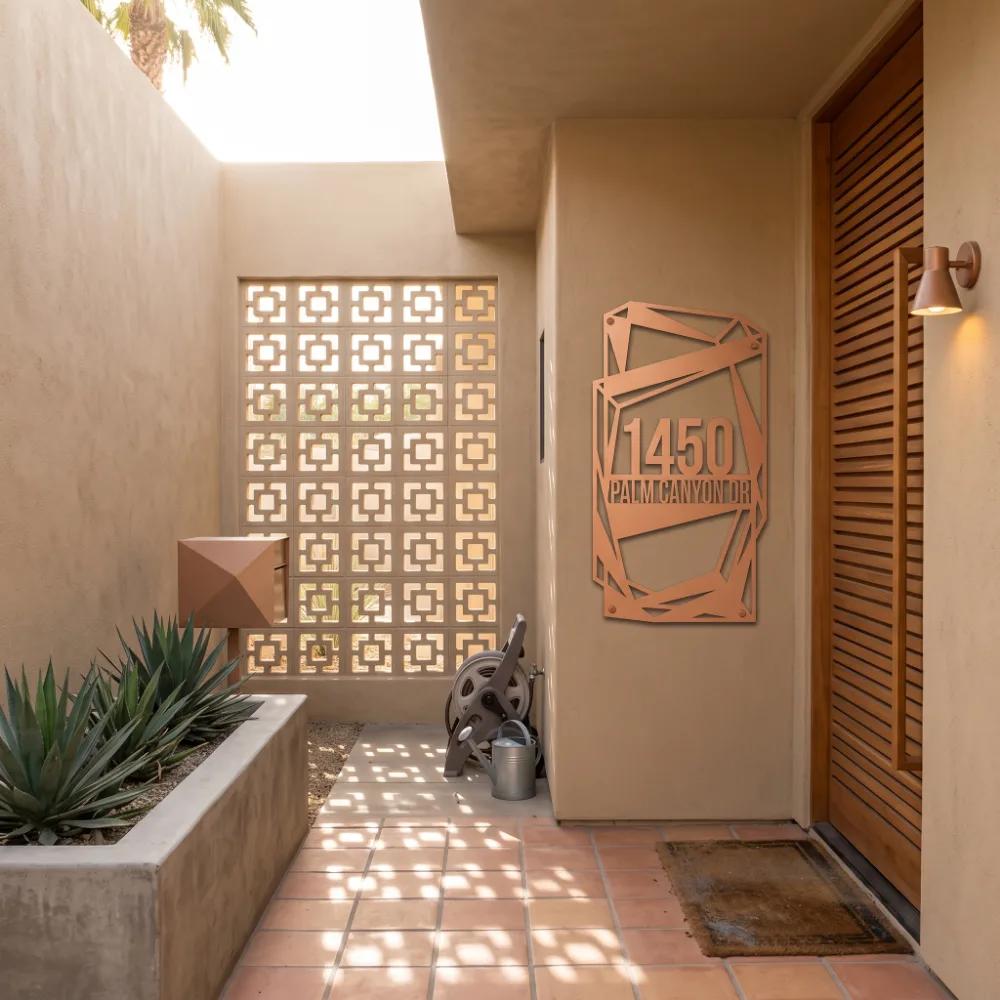 Custom Mid Century House Number Metal Address Sign – Desert Arrival, Front Porch Facade Decor — 2