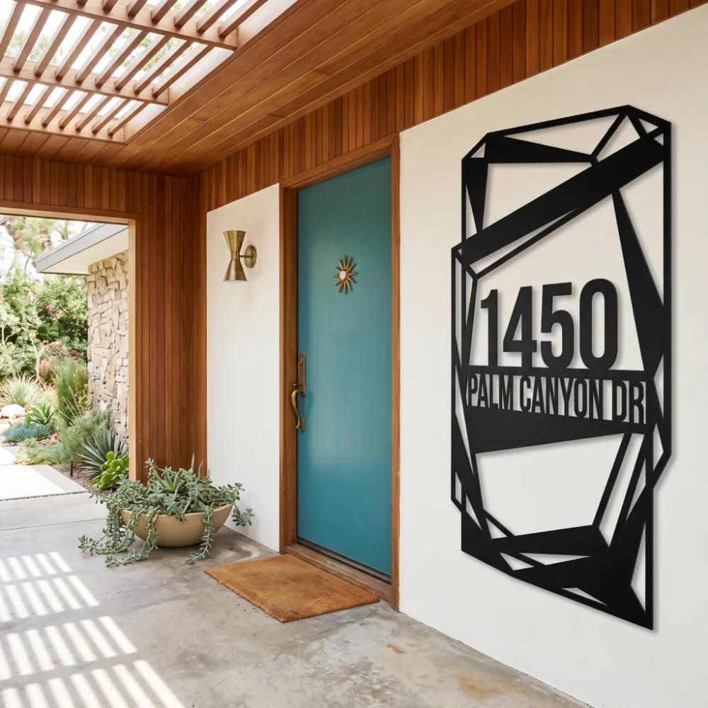 Custom Mid Century House Number Metal Address Sign – Desert Arrival, Front Porch Facade Decor — 4