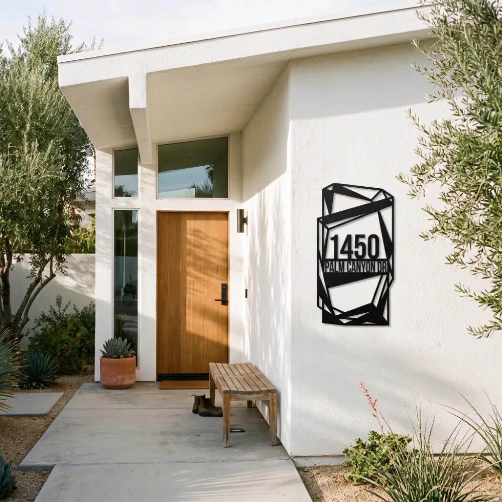 Custom Mid Century House Number Metal Address Sign – Desert Arrival, Front Porch Facade Decor — 5