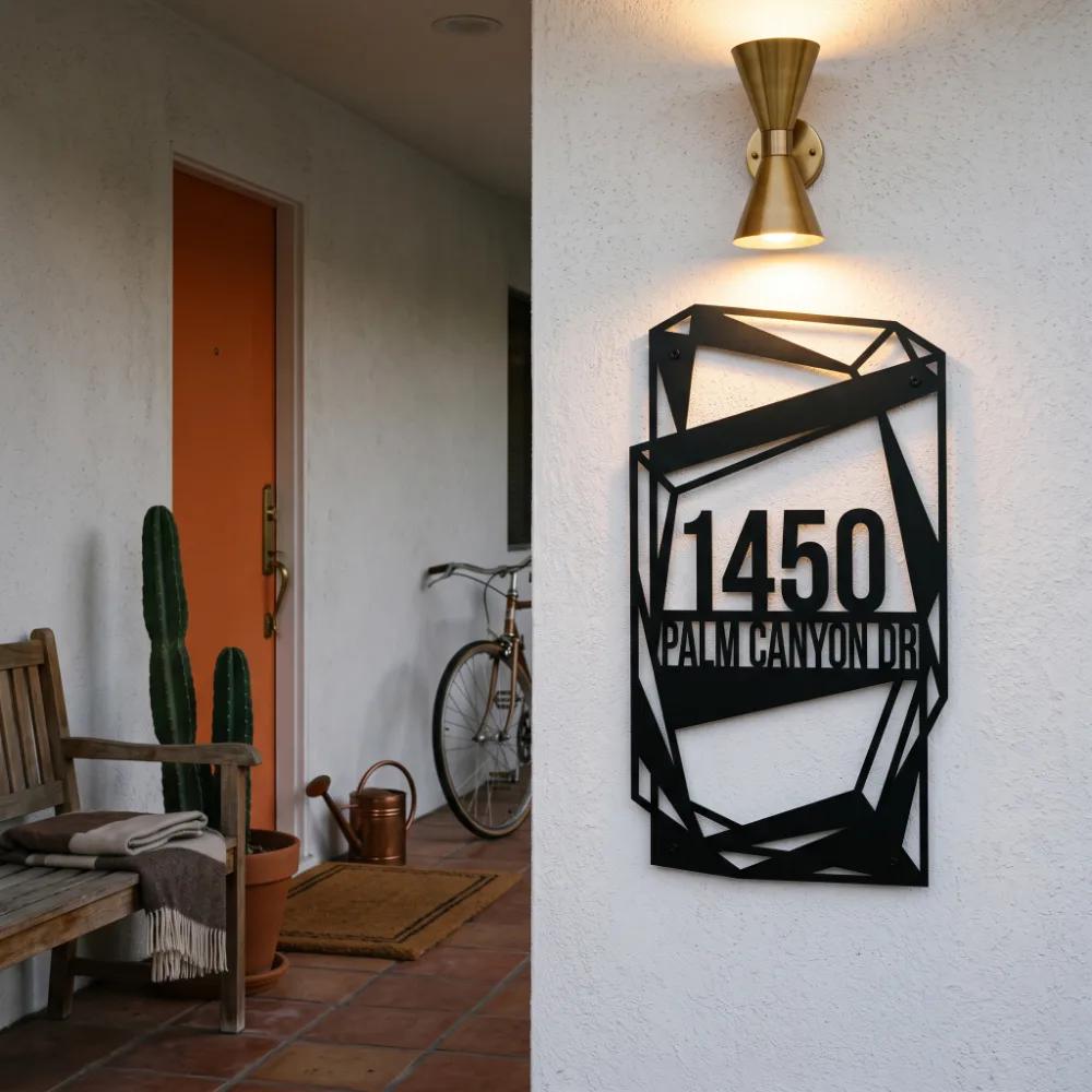 Custom Mid Century House Number Metal Address Sign – Desert Arrival, Front Porch Facade Decor — 6