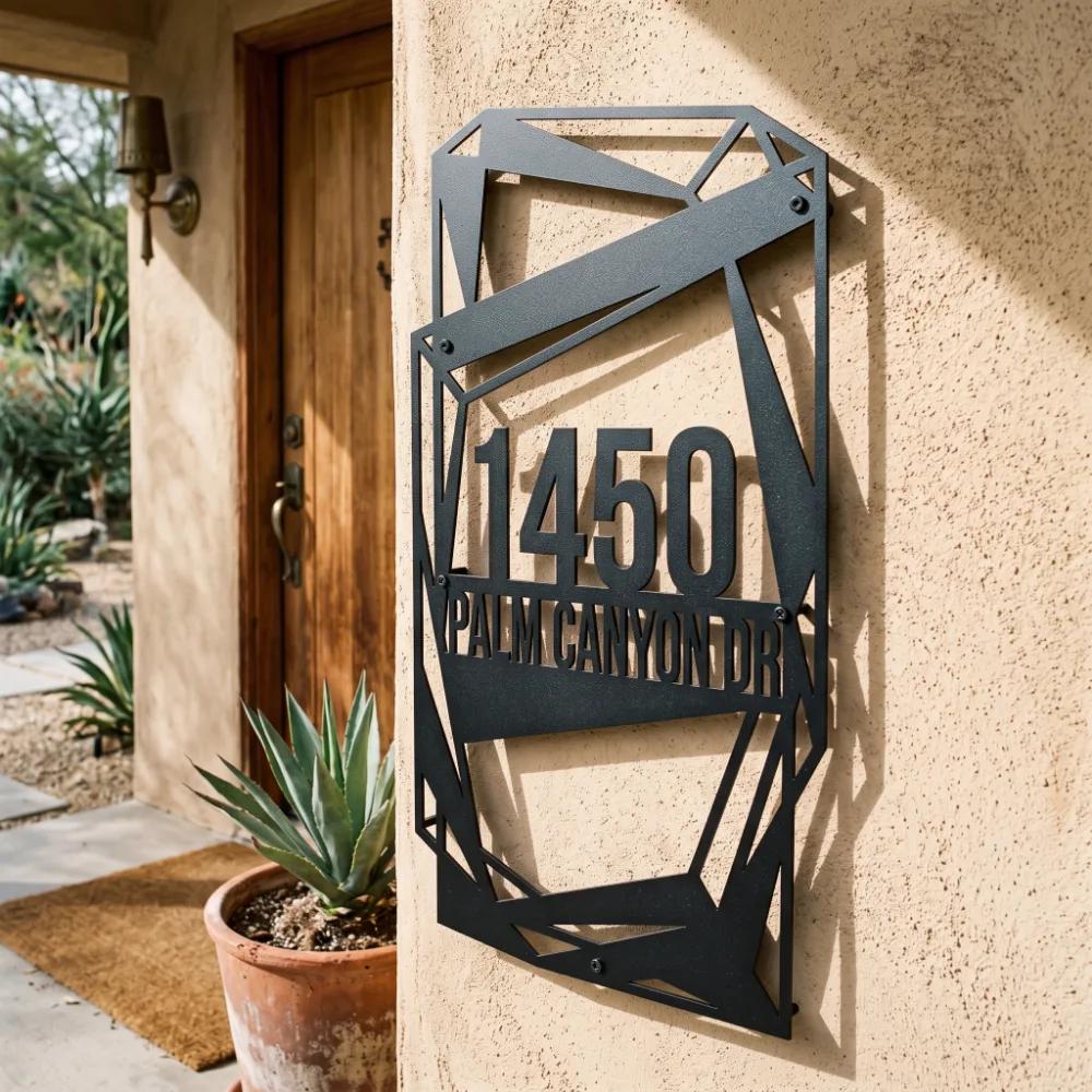 Custom Mid Century House Number Metal Address Sign – Desert Arrival, Front Porch Facade Decor — 7