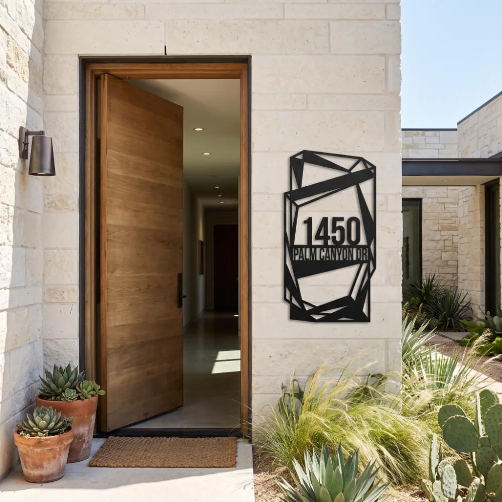 Custom Mid Century House Number Metal Address Sign – Desert Arrival, Front Porch Facade Decor — 8