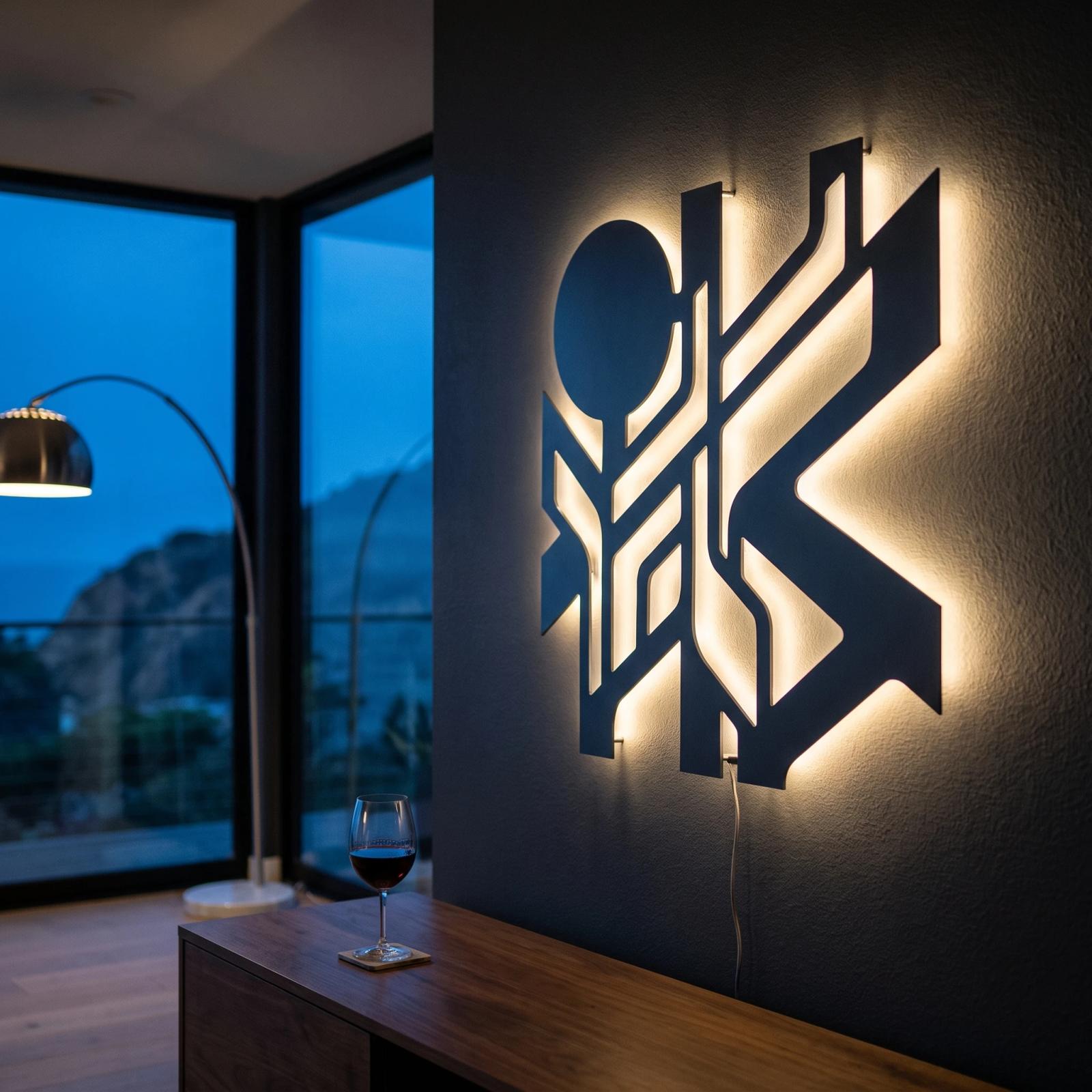 Abstract Metal LED Wall Art – Lumen Grove, Modern Backlit Living Room Decor