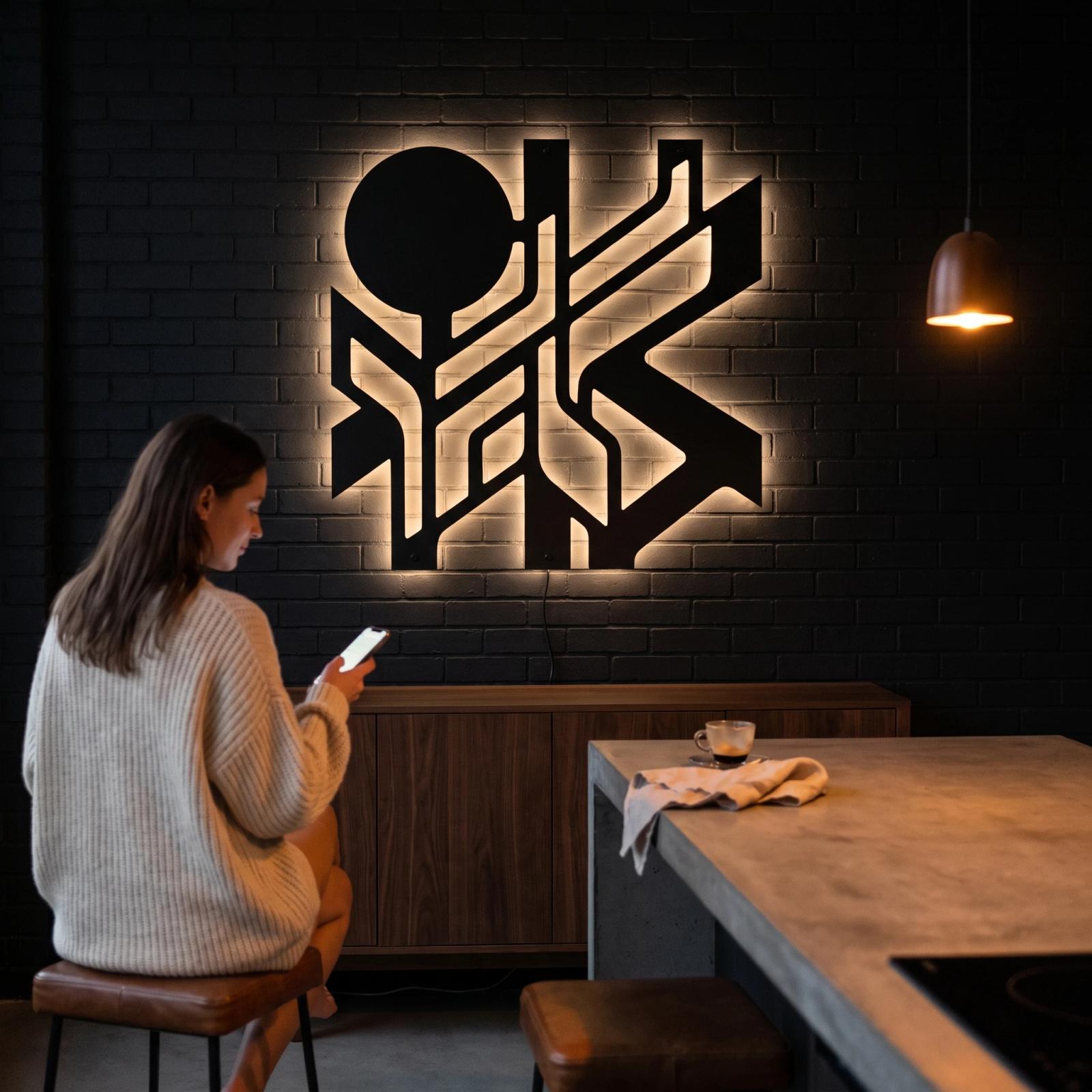 Abstract Metal LED Wall Art – Lumen Grove, Modern Backlit Living Room Decor — 2