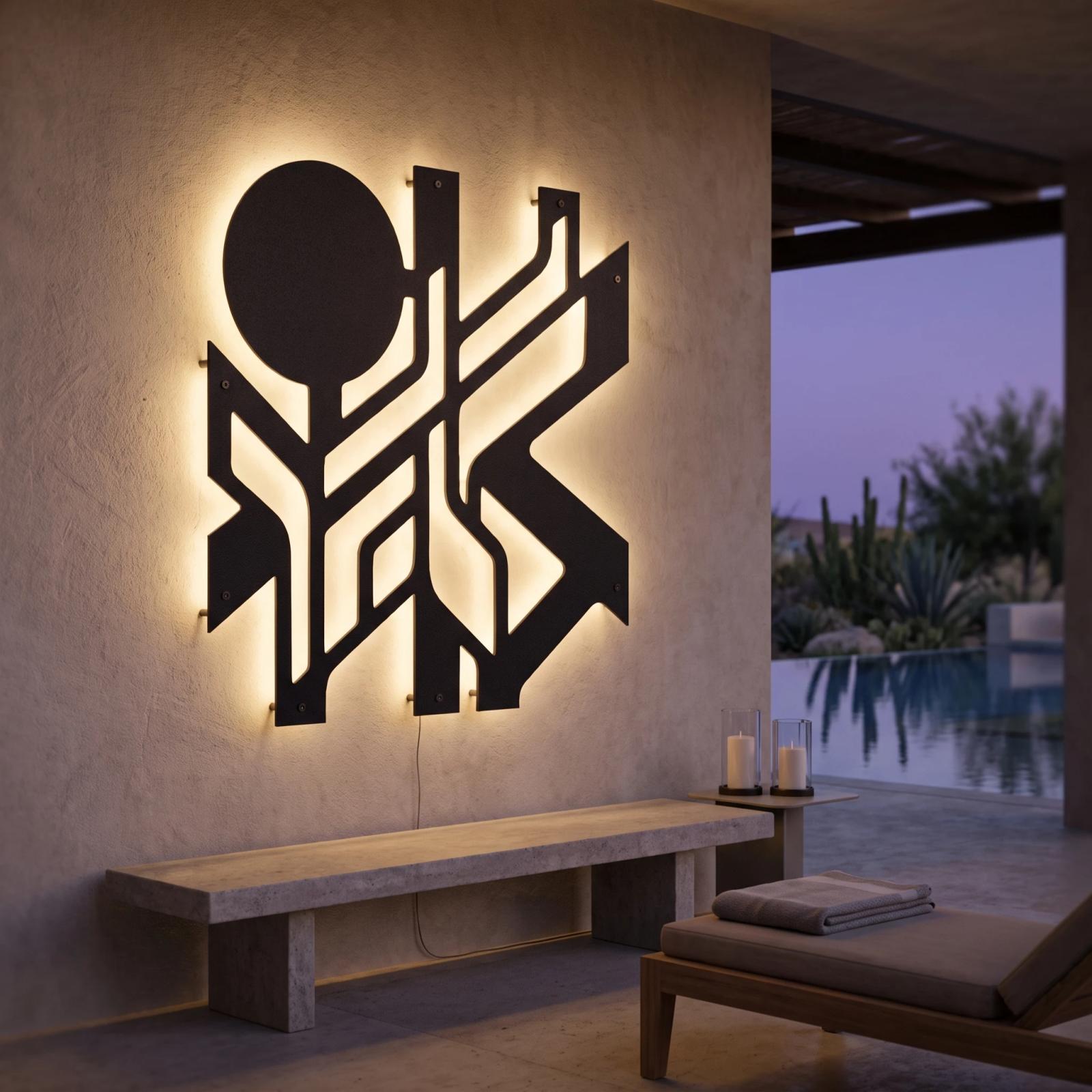 Abstract Metal LED Wall Art – Lumen Grove, Modern Backlit Living Room Decor — 3