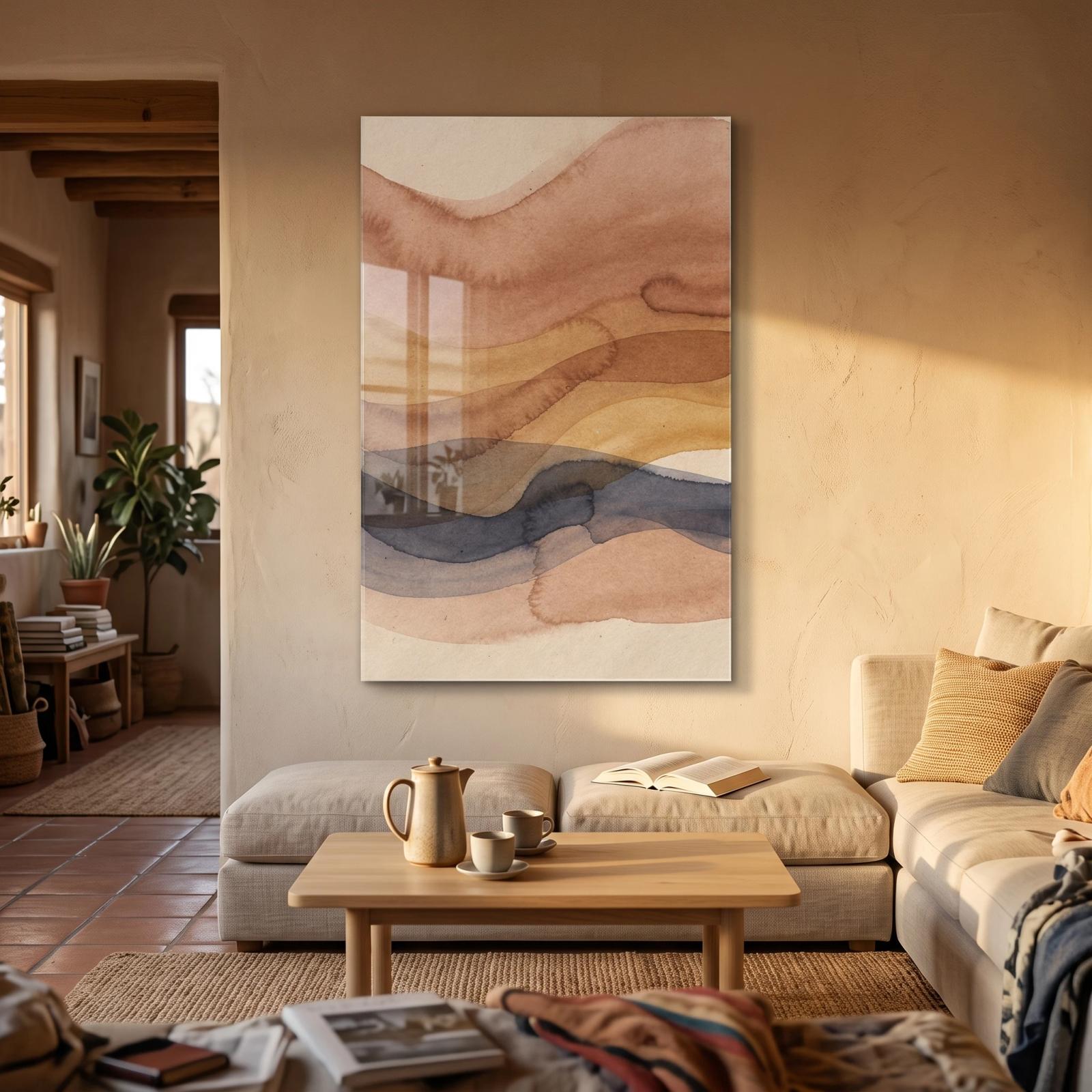 Watercolor Desert Landscape Earthy Abstract Glass Wall Art