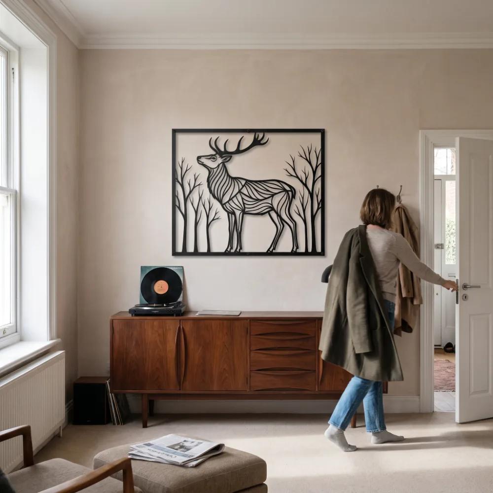 Deer Metal Wall Art Forest Silhouette – Woodland Sovereign, Living Room Decor — 4