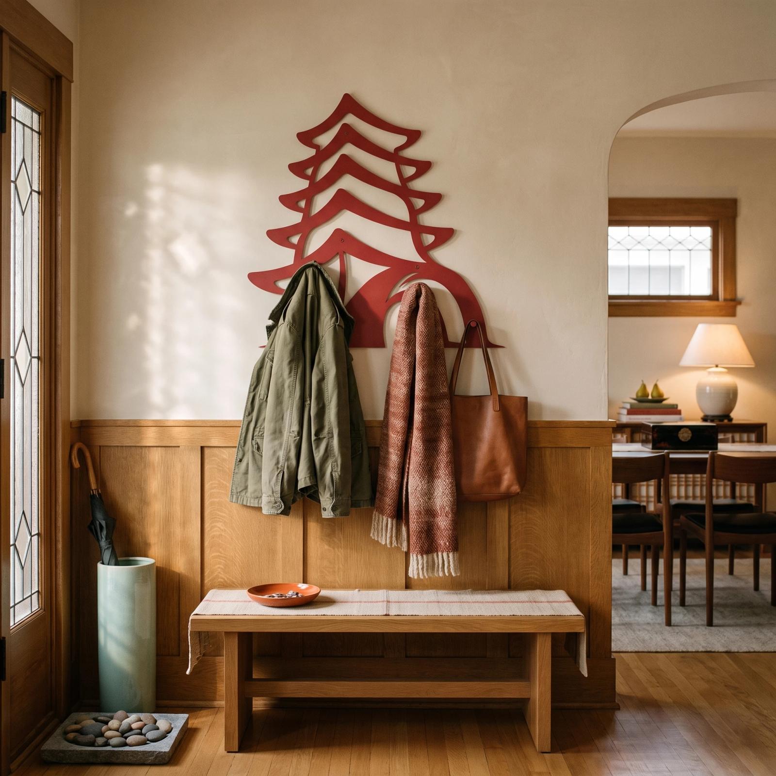Pagoda Metal Coat Rack Wall Art – Temple Calm, Entryway and Hallway Hooks Decor
