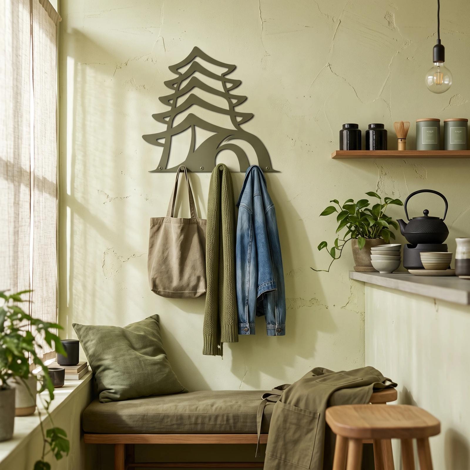 Pagoda Metal Coat Rack Wall Art – Temple Calm, Entryway and Hallway Hooks Decor — 3